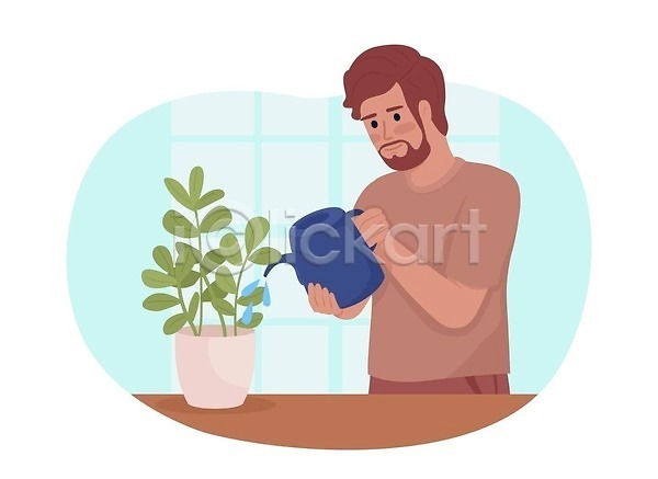 남자 성인남자한명만 한명 EPS 일러스트 해외이미지 돌봄 들기 무료이미지 물뿌리개 물주기 식물 원예 잎 취미 해외202310 해외일러스트 화분 화초