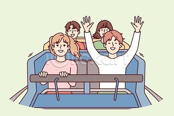 행복 흥분 남자 어린이 여러명 여자 EPS 일러스트 해외이미지 롤러코스터 만세 무료이미지 승차 잡기 해외202310 해외일러스트