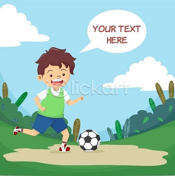 남자 소년 소년한명만 어린이 한명 EPS 일러스트 해외이미지 말풍선 무료이미지 축구 축구공 해외202310 해외일러스트
