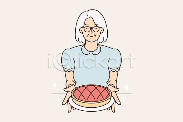 행복 노년 노인여자한명만 여자 한명 EPS 일러스트 해외이미지 상반신 안경 주기 파이(빵) 할머니 해외202310 홈메이드