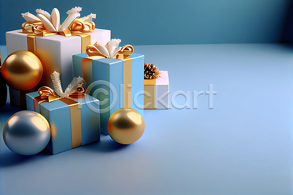 사람없음 3D JPG 포토 해외이미지 구슬 금색 리본 백그라운드 선물상자 원형 카피스페이스 크리스마스 파란색 해외202309