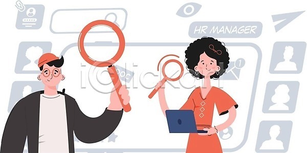 마케팅 분석 남자 두명 성인 성인만 여자 EPS 일러스트 해외이미지 검색 노트북 들기 무료이미지 발견 비즈니스 일러캐릭터 컨셉 해외202310 해외일러스트 확대 확대경