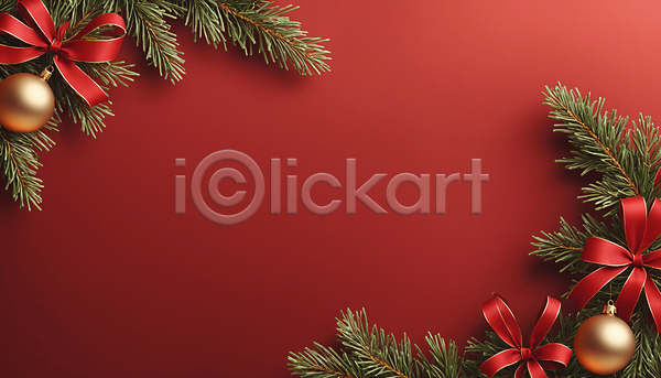 사람없음 JPG 디지털합성 편집이미지 리본 백그라운드 빨간색 솔잎 오너먼트 카피스페이스 크리스마스 프레임