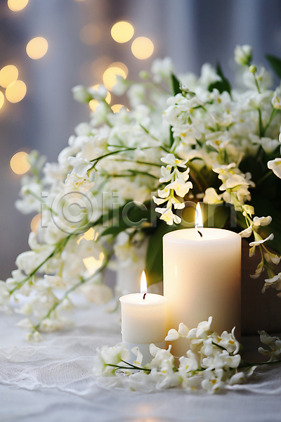 사람없음 JPG 편집이미지 꽃 보케 빛망울 아로마 오브젝트 촛불 탁자 향기 향초 흰색