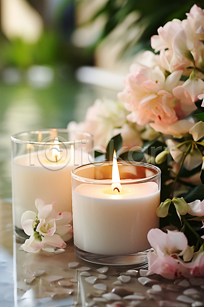 사람없음 JPG 편집이미지 꽃 꽃잎 아로마 오브젝트 촛불 향기 향초 흰색