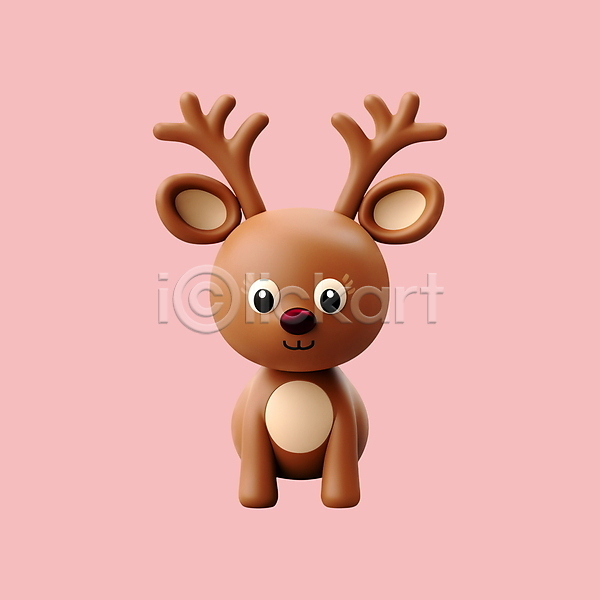 사람없음 3D 3D아이콘 PSD 디지털합성 아이콘 갈색 겨울 루돌프 빨간코 크리스마스