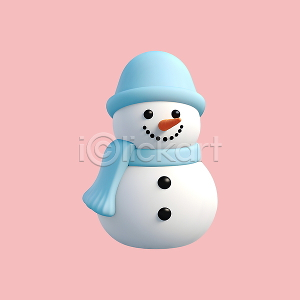 사람없음 3D 3D아이콘 PSD 디지털합성 아이콘 겨울 눈사람 단추 모자(잡화) 목도리 크리스마스 하늘색 흰색