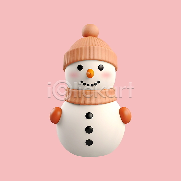 사람없음 3D 3D아이콘 PSD 디지털합성 아이콘 겨울 눈사람 단추 모자(잡화) 목도리 크리스마스 흰색