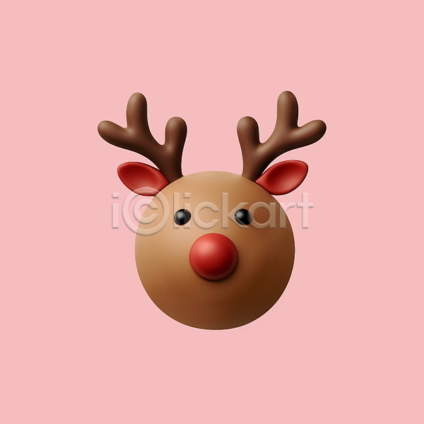 사람없음 3D 3D아이콘 PSD 디지털합성 아이콘 갈색 겨울 루돌프 빨간코 얼굴 크리스마스
