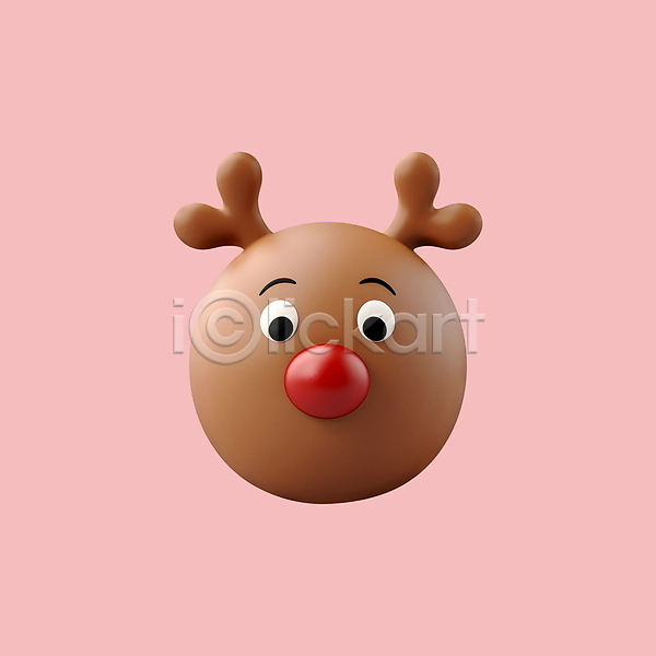 사람없음 3D 3D아이콘 PSD 디지털합성 아이콘 갈색 겨울 루돌프 빨간코 얼굴 크리스마스