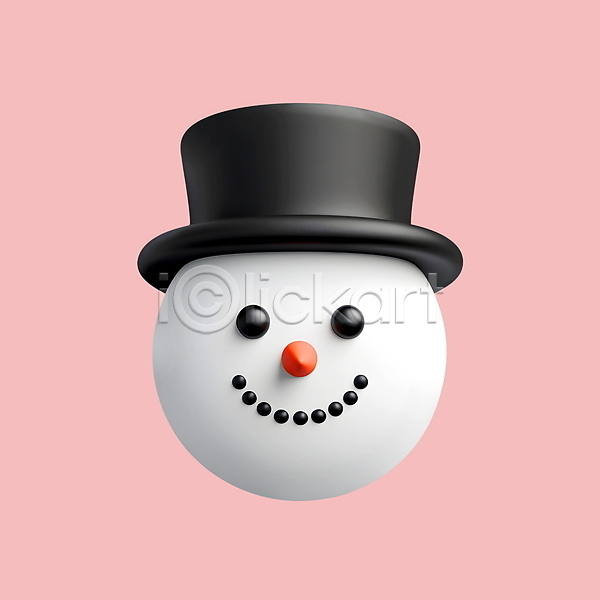 사람없음 3D 3D아이콘 PSD 디지털합성 아이콘 검은색 겨울 눈사람 모자(잡화) 얼굴 크리스마스 흰색