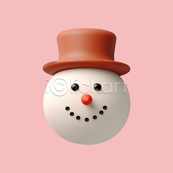 사람없음 3D 3D아이콘 PSD 디지털합성 아이콘 겨울 눈사람 모자(잡화) 얼굴 크리스마스 흰색