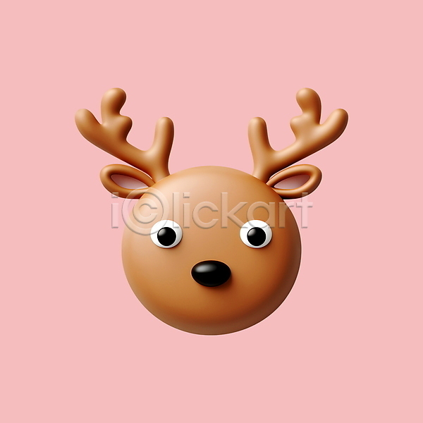사람없음 3D 3D아이콘 PSD 디지털합성 아이콘 갈색 겨울 루돌프 얼굴 크리스마스