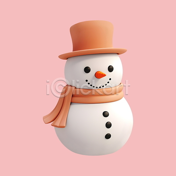 사람없음 3D 3D아이콘 PSD 디지털합성 아이콘 겨울 눈사람 단추 모자(잡화) 목도리 주황색 크리스마스 흰색