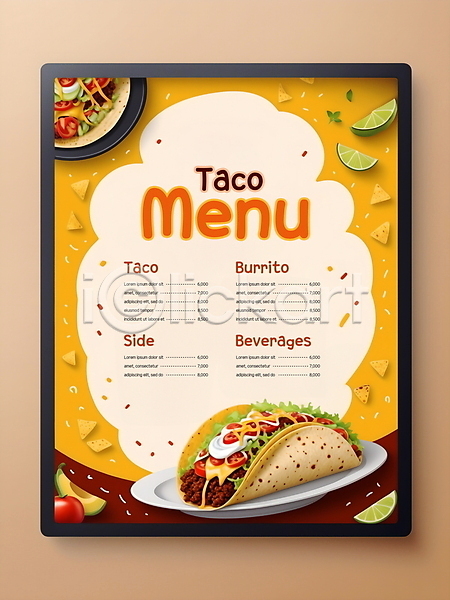 사람없음 PSD 디지털합성 편집이미지 나초 노란색 라임 메뉴 메뉴판 멕시코음식 벽 아보카도 액자 접시 타코 편집소스