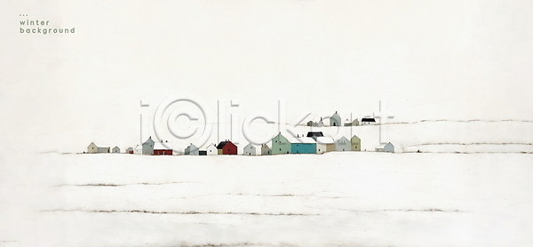 사람없음 PSD 일러스트 겨울 그림 미니멀 백그라운드 설원 유화 자연 주택 풍경(경치) 흰색