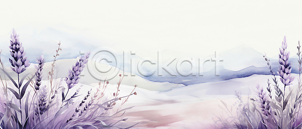 사람없음 JPG 일러스트 겨울 꽃 백그라운드 번짐 보라색 산 수채화(물감) 잎 줄기 초원(자연) 카피스페이스