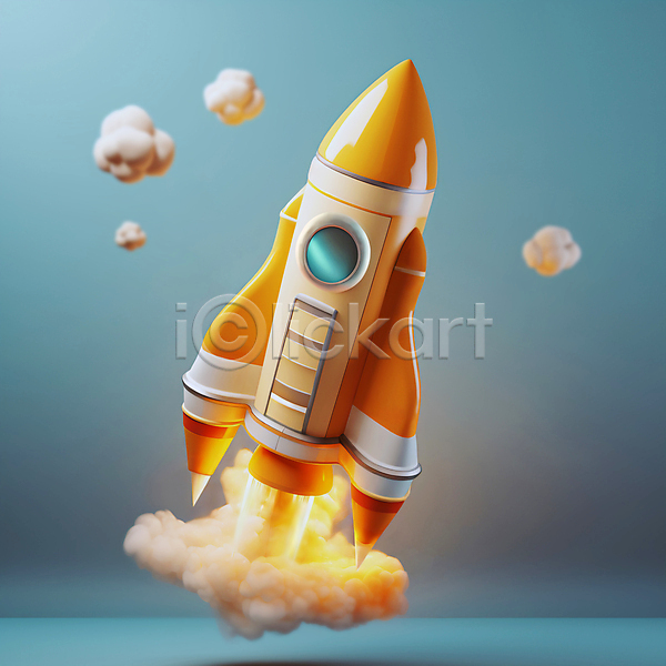 사람없음 3D JPG 편집이미지 로켓 로켓발사 발사 불 연기 우주선 주황색