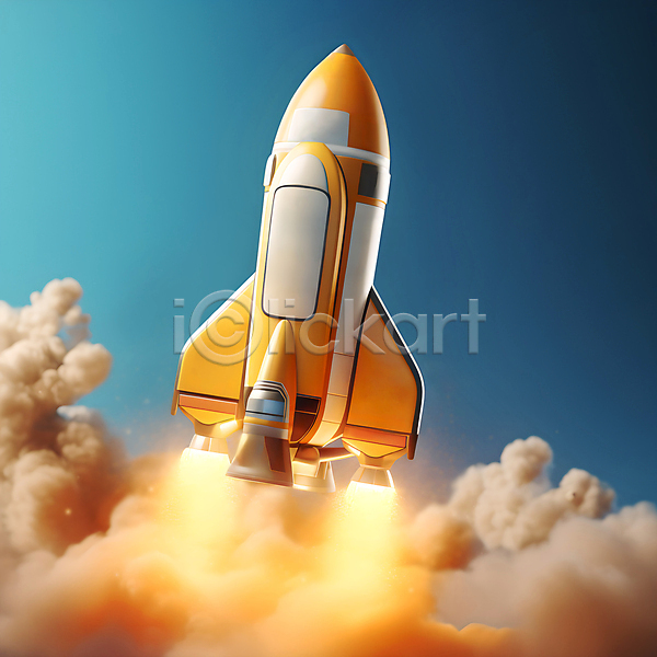 사람없음 3D JPG 편집이미지 로켓 로켓발사 발사 불 연기 우주선 주황색
