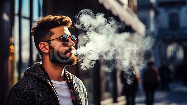 남자 성인 성인남자한명만 한명 JPG 편집이미지 거리 담배연기 상반신 선글라스 연기 전자담배 흡연자