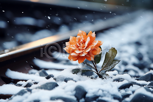 사람없음 JPG 편집이미지 겨울 기찻길 꽃 눈(날씨) 눈덮임 선로 일몰 조약돌 한송이