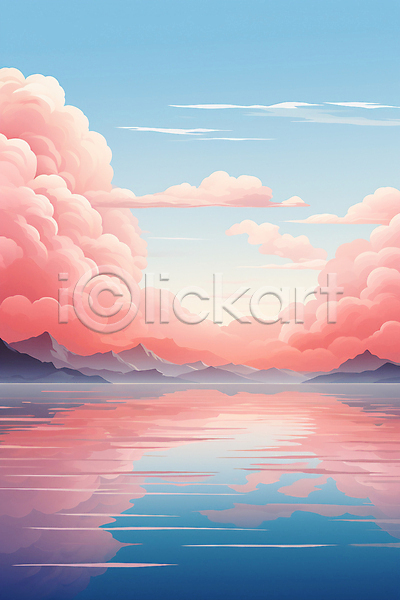 사람없음 JPG 편집이미지 구름(자연) 반사 백그라운드 분홍색 산 자연 풍경(경치) 하늘 하늘색 호수