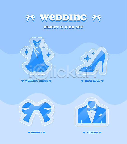 축하 사람없음 AI(파일형식) 아이콘 결혼 라벨 리본 반짝임 스티커 오브젝트 웨딩드레스 턱시도 파란색 하이힐