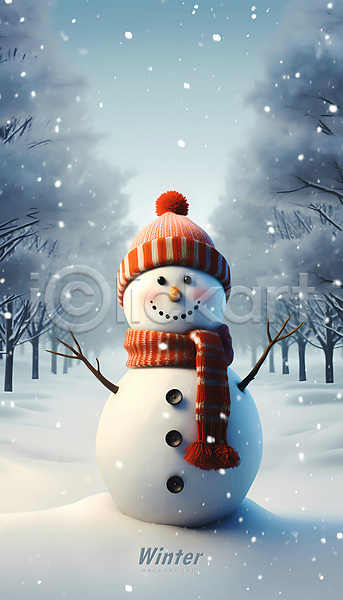사람없음 PSD 편집이미지 겨울 겨울배경 나무 눈내림 눈덮임 눈사람 백그라운드 설원 스노우맨 파란색 흰색