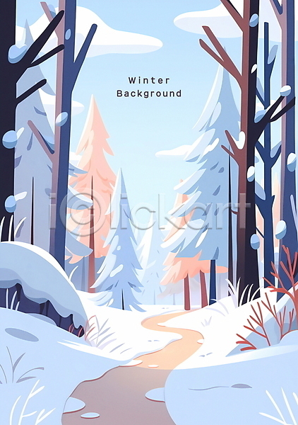 사람없음 PSD 일러스트 겨울풍경 구름(자연) 나무 눈덮임 백그라운드 숲 숲길 포스터 풀(식물) 풍경(경치)