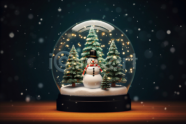 사람없음 JPG 편집이미지 겨울 나무 눈(날씨) 눈사람 보케 스노글로브 크리스마스 크리스마스트리