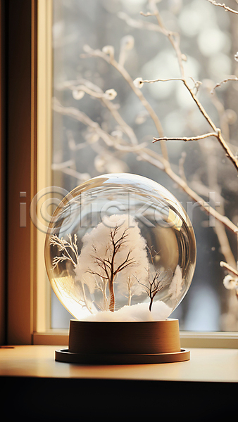사람없음 JPG 편집이미지 겨울 나무 눈(날씨) 스노글로브 창가 카페 크리스마스