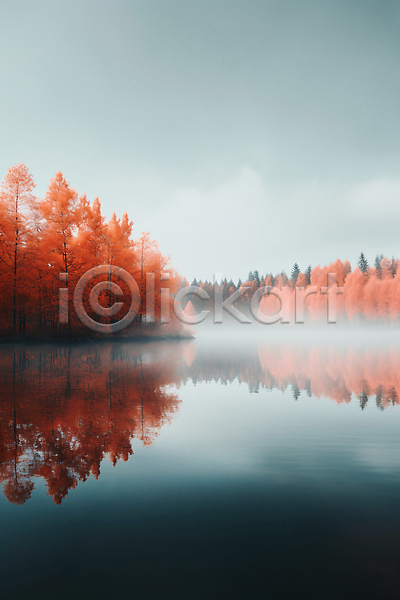사람없음 JPG 디지털합성 편집이미지 가을(계절) 나무 물 반사 산 숲 자연 풍경(경치) 호수