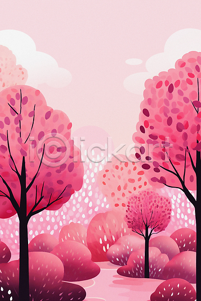사람없음 JPG 일러스트 나무 백그라운드 분홍색 숲 자연 풍경(경치) 하늘