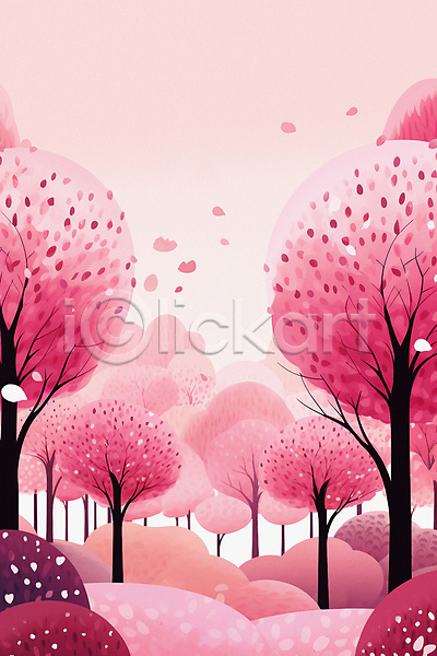 사람없음 JPG 일러스트 길 나무 백그라운드 분홍색 숲 잎 자연 풍경(경치) 하늘 흩날리기