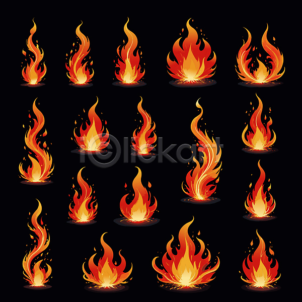 사람없음 AI(파일형식) 일러스트 그래픽 다양 불꽃(불) 빛 세트 주황색 효과
