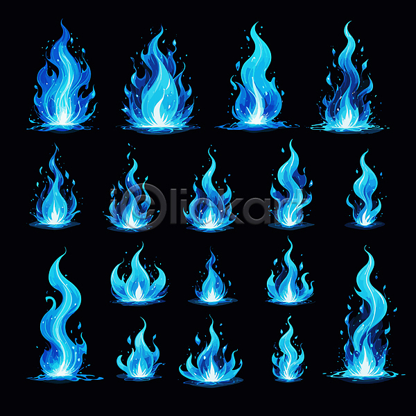 사람없음 AI(파일형식) 일러스트 그래픽 다양 불꽃(불) 빛 세트 파란색 효과