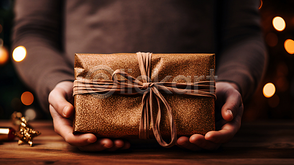 신체부위 JPG 편집이미지 들기 리본 베이지색 보케 보케백그라운드 선물 선물상자 손 종이 크리스마스장식