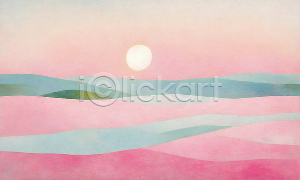 사람없음 JPG 일러스트 나무 백그라운드 분홍색 산 일출 자연 초원(자연) 태양 하늘