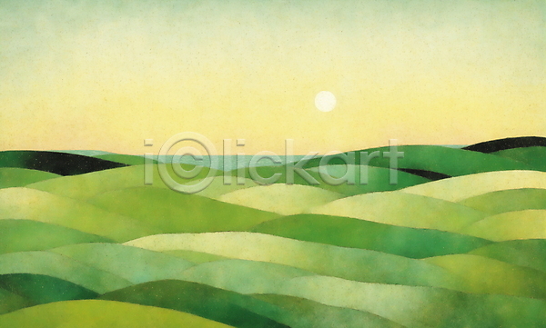 사람없음 JPG 일러스트 나무 백그라운드 산 일출 자연 초록색 초원(자연) 태양 하늘