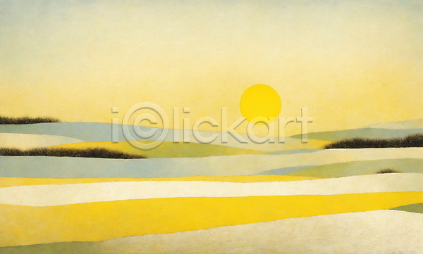 사람없음 JPG 일러스트 노란색 백그라운드 산 일출 자연 초원(자연) 태양 하늘