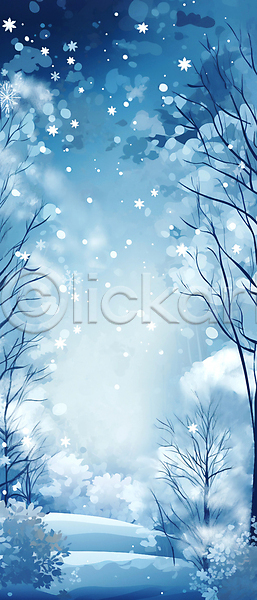 사람없음 JPG 일러스트 겨울 겨울풍경 길 나무 눈(날씨) 밤하늘 백그라운드 별 설원 파란색