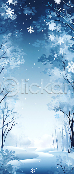 사람없음 JPG 일러스트 겨울 겨울풍경 길 나무 눈(날씨) 눈꽃 밤하늘 백그라운드 별 설원 파란색