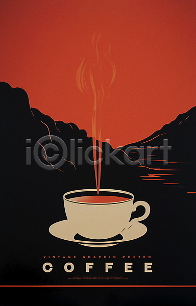 따뜻함 사람없음 PSD 실루엣 일러스트 검은색 겨울 그래픽 디자인 머그컵 빨간색 수증기 음료 커피 커피잔 컵받침 타이포그라피 포스터