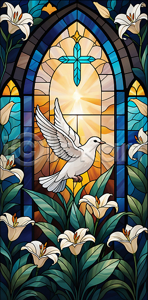 믿음 사람없음 JPG 일러스트 기독교 꽃 나뭇잎 백합(꽃) 비둘기 스테인드글라스 신성 십자가 예술 잎 창문