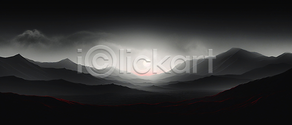 사람없음 JPG 편집이미지 검은색 구름(자연) 달 백그라운드 빛 빨간색 산 산등성이 안개 야간 어둠 풍경(경치)
