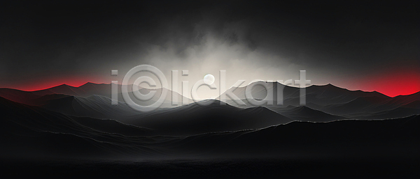 사람없음 JPG 편집이미지 검은색 달 백그라운드 빛 빨간색 산 산등성이 안개 야간 어둠 풍경(경치)