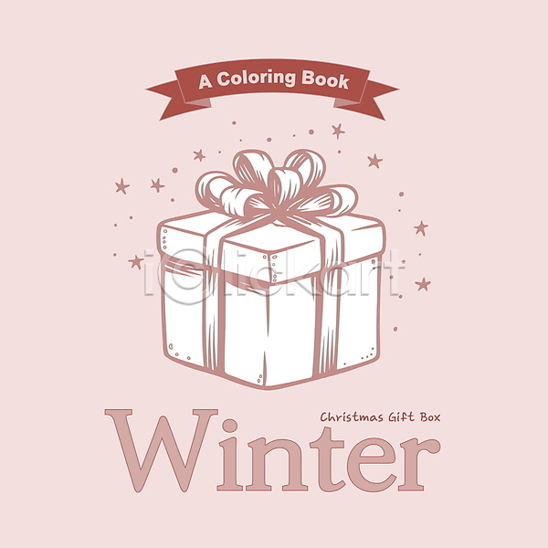 사람없음 AI(파일형식) 일러스트 겨울 드로잉 라인아트 리본 별 분홍색 선물상자 스케치 젠탱글 크리스마스