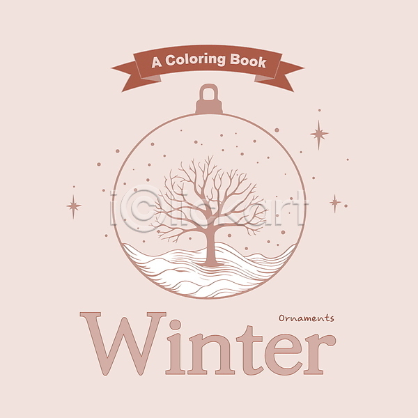 사람없음 AI(파일형식) 일러스트 겨울 나무 눈(날씨) 드로잉 라인아트 리본 별 분홍색 스케치 오너먼트 젠탱글