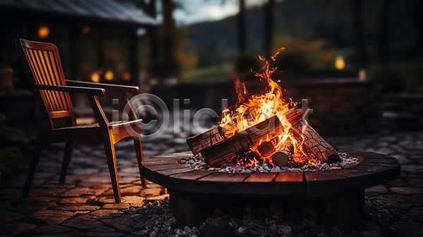 휴식 사람없음 JPG 편집이미지 모닥불 불꽃(불) 숯 어둠 의자 장작 캠핑 캠핑장