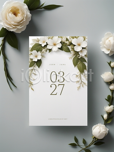 사람없음 PSD 디지털합성 편집이미지 결혼 꽃 나뭇잎 청첩장 초대장 편집소스 흰색